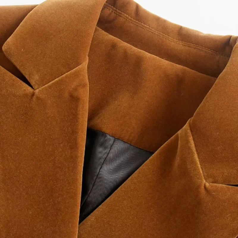 Women's Fashion Velvet Double-breasted Suit Autumn and Winter Office Slim Stitching Lapel Long-sleeved Work Clothes Jacket Coat