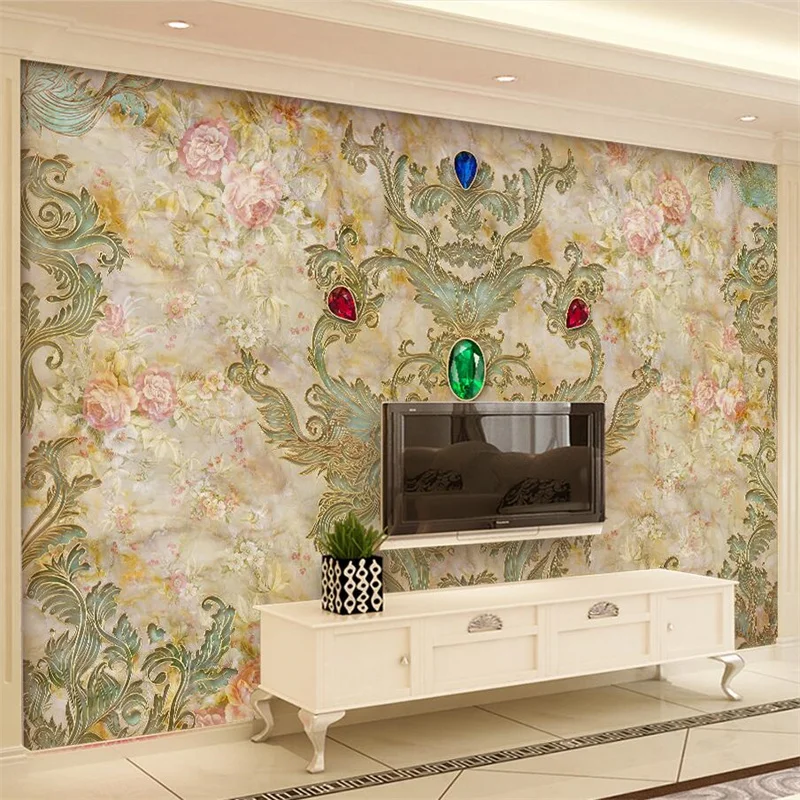 

Custom Mural 3d Royal Flying Flower European Stone Marble Pattern TV Background Wall Living Room Bedroom wallpapers papier peint