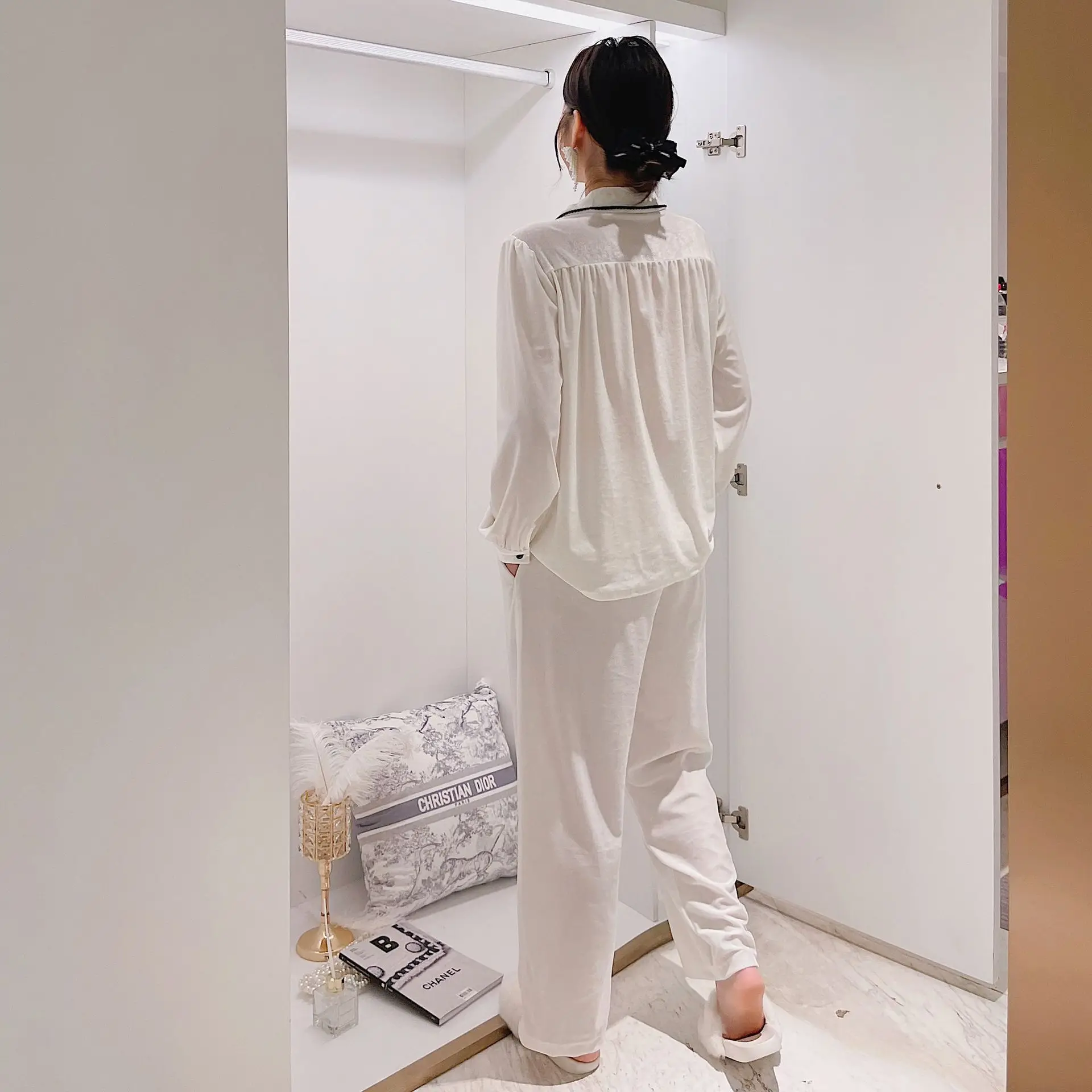 Winter White Pajamas Set For Women Winter Autumn Pjs Homewear Warm Soft 2 Pieces Pyjamas Sleepwear Set Casual Nightwear