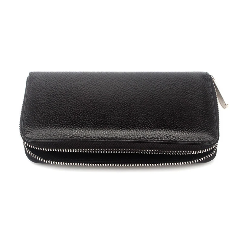 Aliwood Simple Genuine Leather Women Men Long Wallet High Quality Men's Cowhide Clutch Wallets Money Clip Zipper Purse Carteras