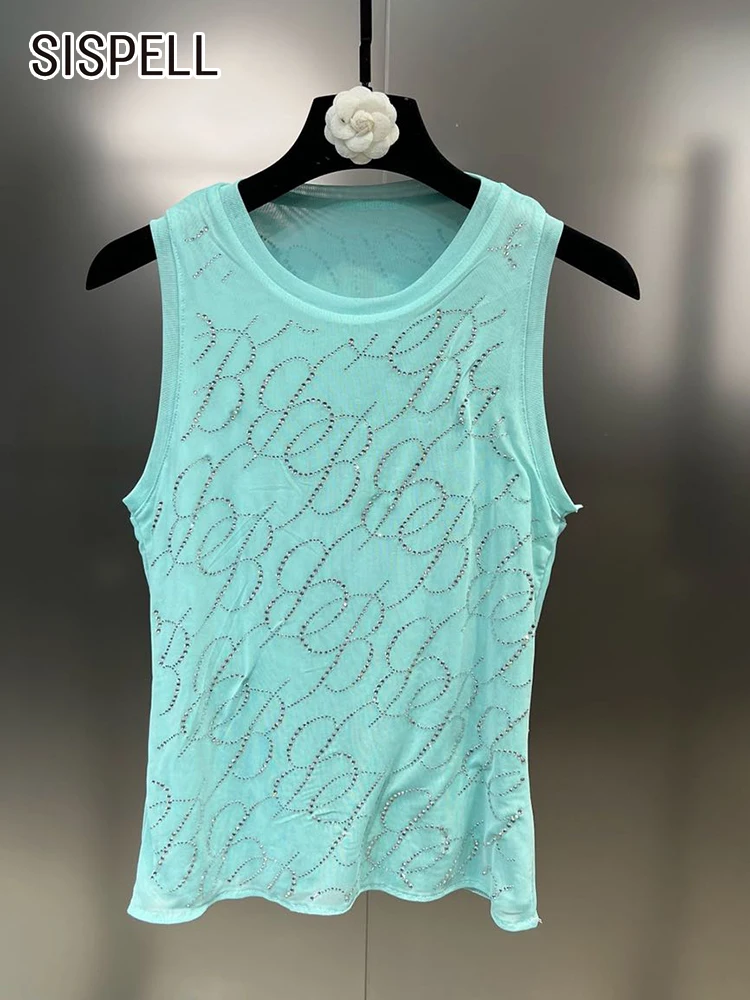 

SISPELL Sleeveless Minimalist Vests For Women Round Neck Patchwork Diamonds Solid Pullover Vest Female Summer Fashion Clothing
