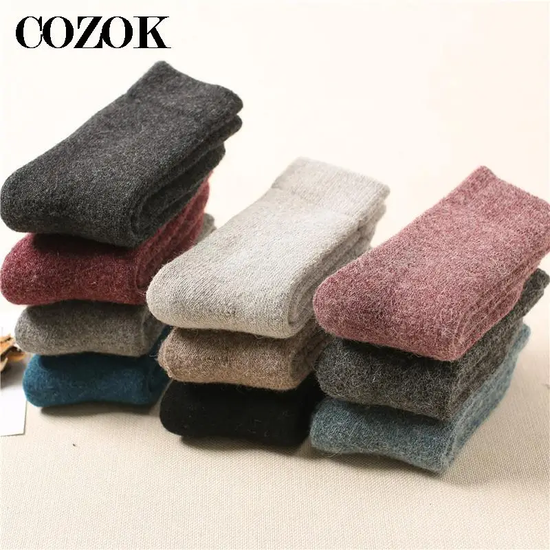 3 Pairs/Lot Winter Womens Super Thick Warm Antifreeze Wool Socks High Quality Harajuku Retro Snow Casual Ultra-Thick Wool Socks