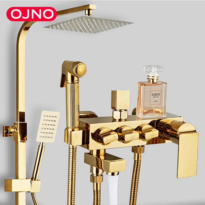 Grifo de baño dorado, mezclador termostático de ducha, sistemas de ducha de montaje en pared, grifos de ducha negros, juegos de accesorios de baño de lujo