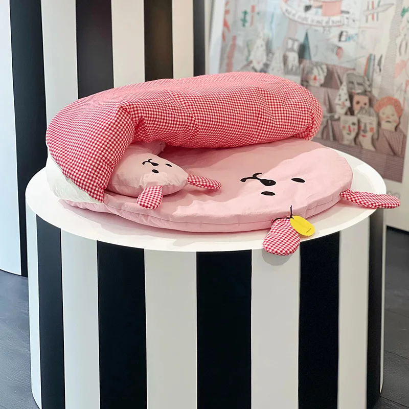 

Cute Collision Color Plaid Semi-Encircled Pet Mat Four Seasons Universal Warm Cat Sleeping Bag Puppy Pillow Pure Cotton Dog Bed