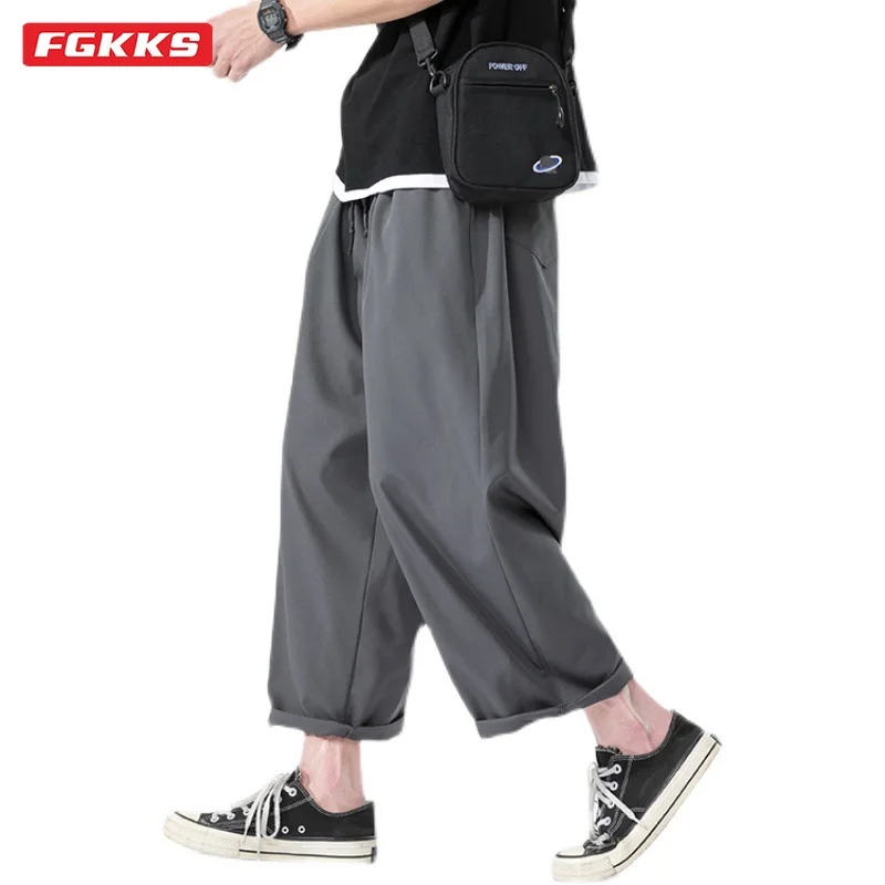 

Chinese Style Sprot Pants Spring Men Streetwear Casual Jogger Mens Pants Sweatpants Ankle-length Men Trousers Solid Color Pants