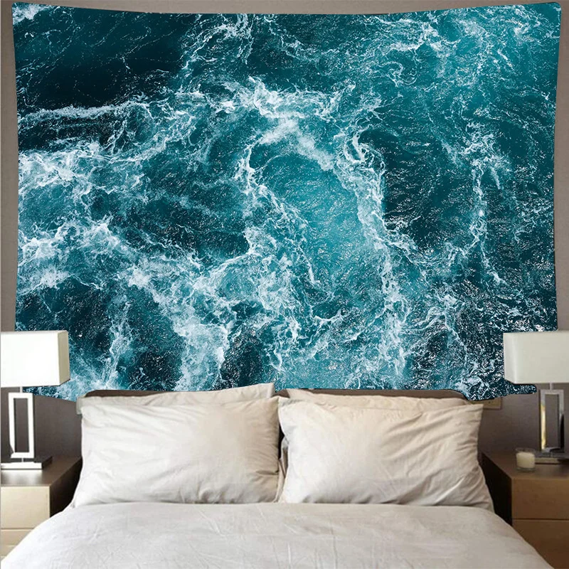 

Blue Ocean Wave Tapestry Sunset Cloud Nature Art Wall Hanging Tapestries Wall Cloth Mat Background Blanket Bohemian Home Decor
