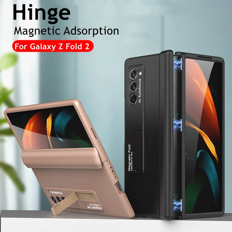

Шарнирный Магнитный поглощающий чехол Kisktand для Samsung Galaxy Z Fold 2 5G, жесткий пластиковый чехол для телефона, защитный чехол с петлей