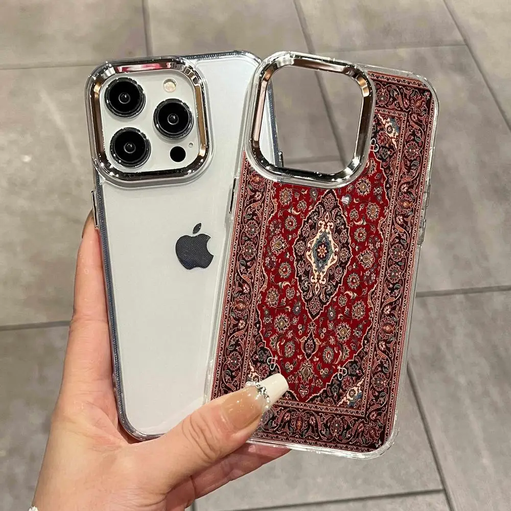 Фото Популярный прозрачный чехол для телефона в стиле персидского ковра для iPhone 17 Air 16 15 14 13 12 11 Pro Max X XR XS 16 Plus, мягкий, антибликовый, черный №3