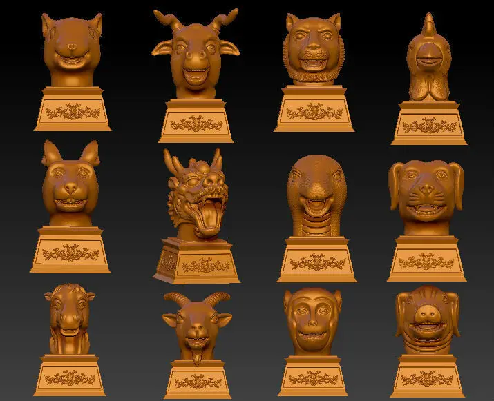 3D model for cnc 3D carved figure sculpture machine in STL file format Western culture, The old Summer Palace Chinese zodiac