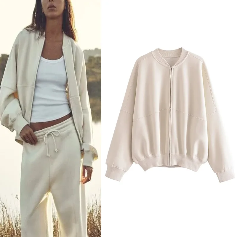 

Женская Осенняя Трикотажная Толстовка с длинным рукавом, на молнии