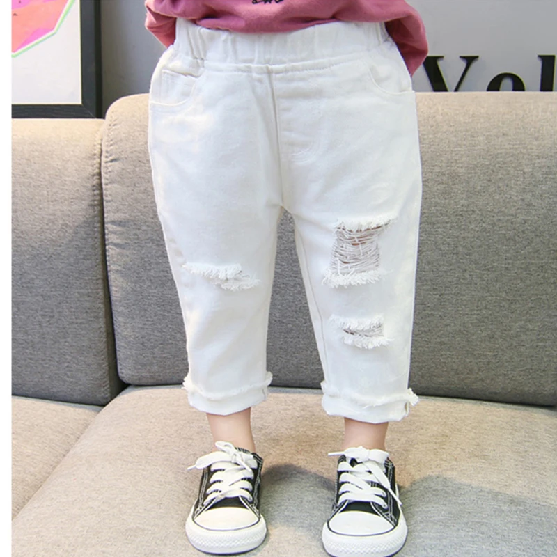 

Baby Ripped Jeans Solid Color Jeans For Girls Spring Autumn Jeans Baby Girl Casual StyleToddler Girl Clothes Loose Pant 2 -6