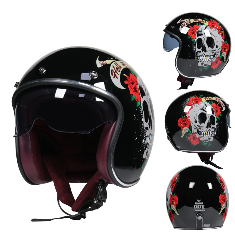 

Men Women Motorcycle Half Helmet 3/4 Open Face Vintage Unisex Casque for Motorbike Riding Scooter Commute Casco Moto Sunscreen