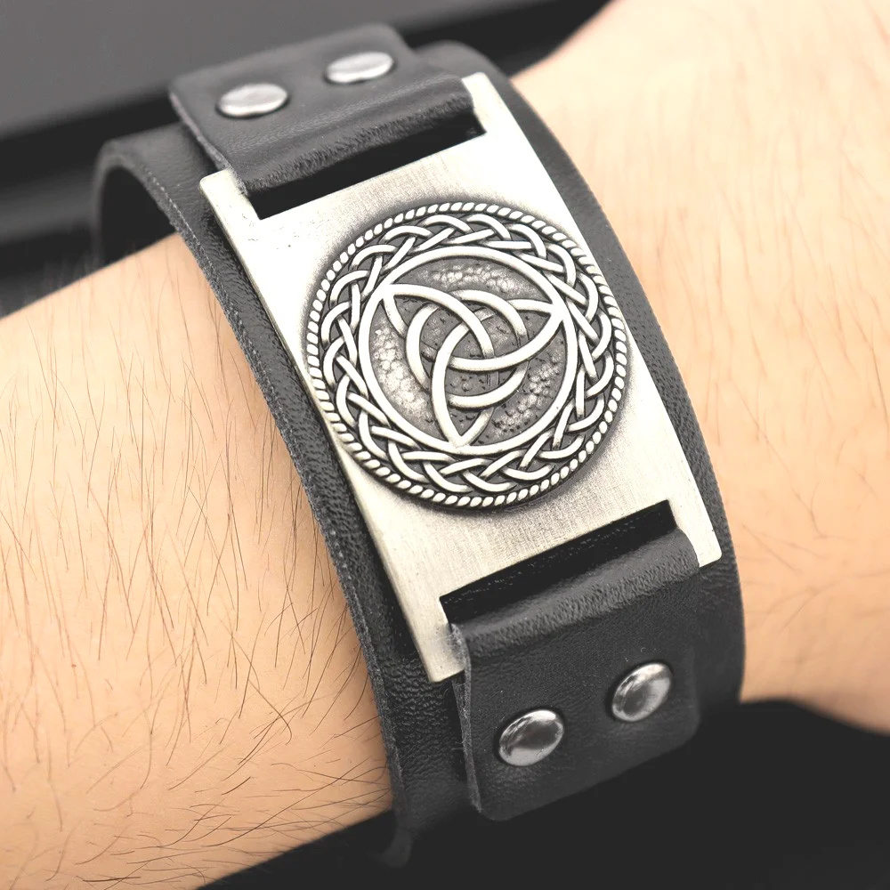 Винтажный скандинавский кожаный браслет