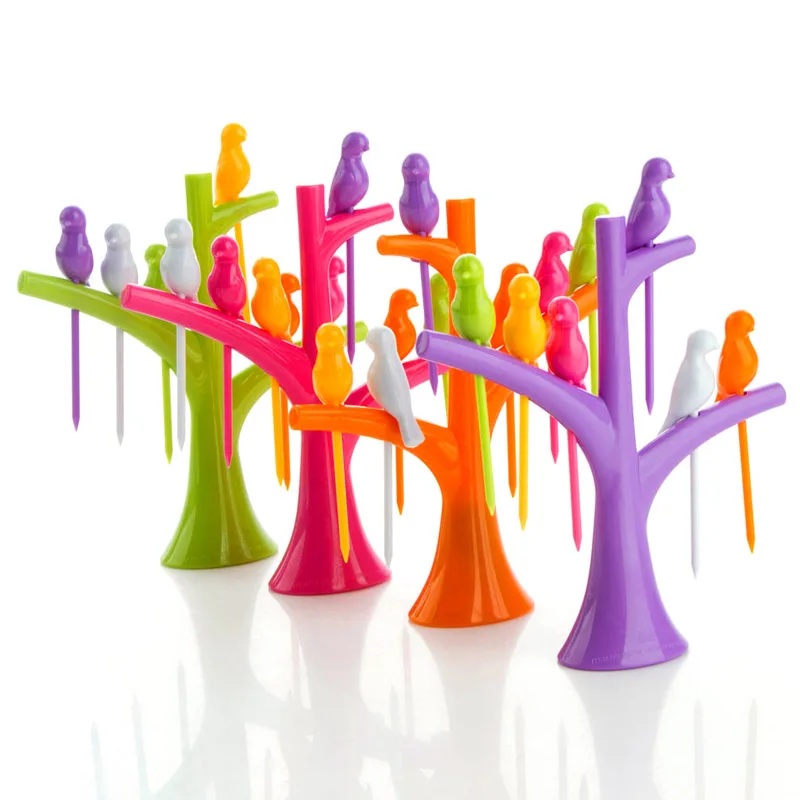 S Food Picks Tree Birds Design Plastic Dessert Vegetable Fru