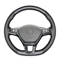 non slip durable black carbon fiber black leather car steering wheel cover for volkswagen golf 7 polo passat variant touran