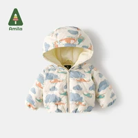 AmilaWinter Cartoon Print Fashion Casual Plus Down Warm Hooded Suits for 0-4 Years Old Boys and Girls