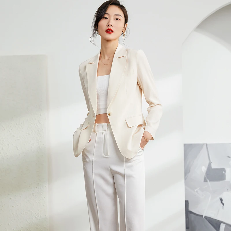

High Quality Blazers Women Suit 74% Acetate 26% Polyester Simple Design Notched Long Sleeve Single Button New Fashion