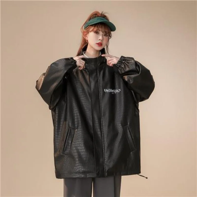 

Deeptown Gothic Leather Jacket Women Y2k Black Korean Streetwear Fashion Coat Aesthetic Zipper Oversized Clothe Windbreakers