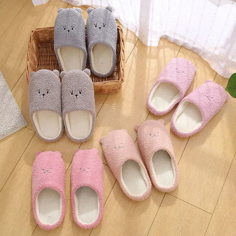 

Women Autumn Winter Comfortable Floor Shoes Bottom Home Shoes Cute Bear Men Slippers Slip-On Slides Women Indoor Shoes