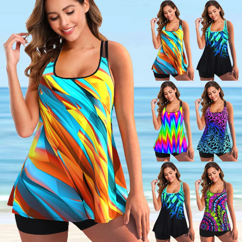 

2022 Plus Size 4XL 5XL Women Beachwear Swim Tankini Monokini Swimwear Bathing Suit Two Pieces Swimsuits Womens Printed Beachwear