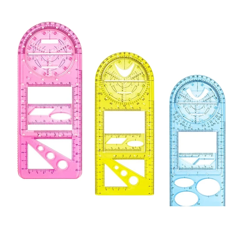

3Pcs Multifunctional Geometric Ruler Drawing Template Measuring Tool Plastic Draft Rulers For School Office Supplies