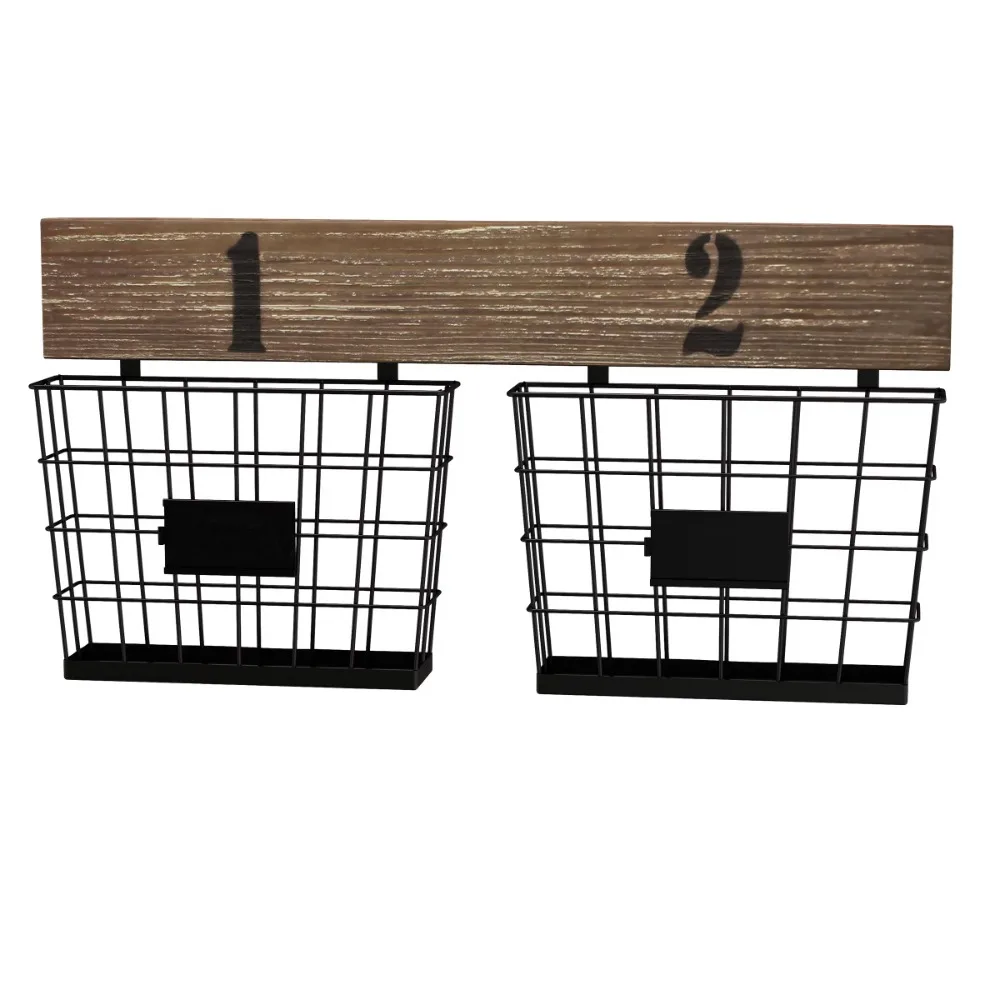 

Hanging Double Wire Basket Organizer Wall Mount Storage Rustic Style Multi-Use Bins Entryway Office Home Decor by Lavish Home