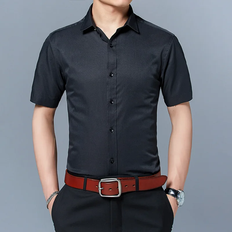Summer Men's Short-sleeved Shirt Men White Shirt Korean Style Fashion Slim Solid Color Lapel Male  Mens Clothing E21