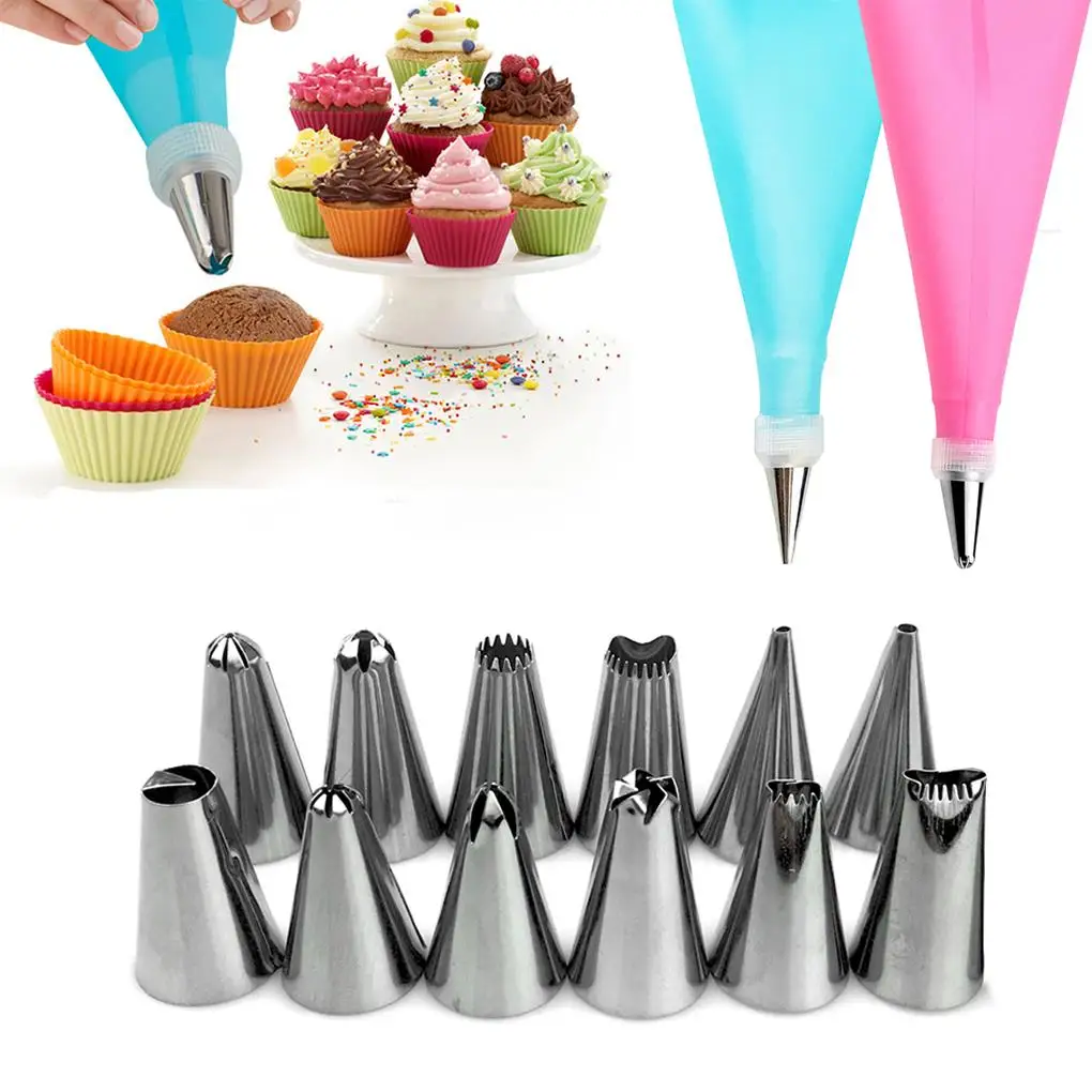 

Силиконовый кондитерский мешок 14 шт./компл., наконечники для кухни «сделай сам», глазурь для крема, многоразовые 1 кондитерский мешок + 24 наса...