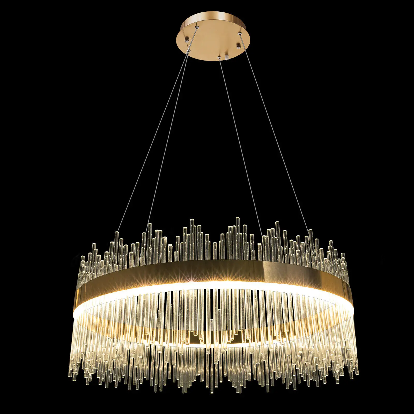 

31.5" Modern Gold Crystal Chandelier LED 3-Color Ceiling Lamp Dimmable Pendant Light Indoor Hanging Lamp Decor Adjustable Chain