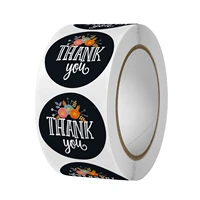 500pcs 1inch thank you black flower label holiday manual decoration packaging sealing sticker thank you wedding sticker