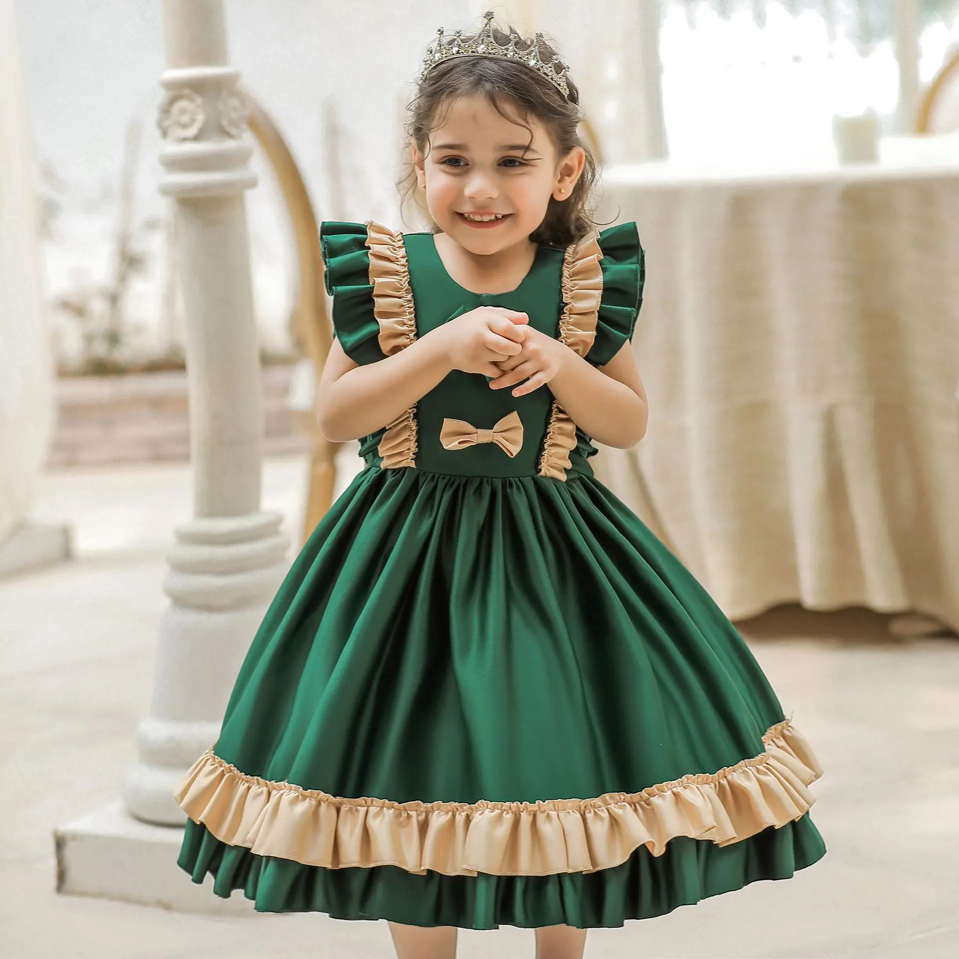 

Новинка 2022, модное и удобное свадебное платье в европейском и американском стиле для девочек с цветами, платье принцессы для маленьких дево...