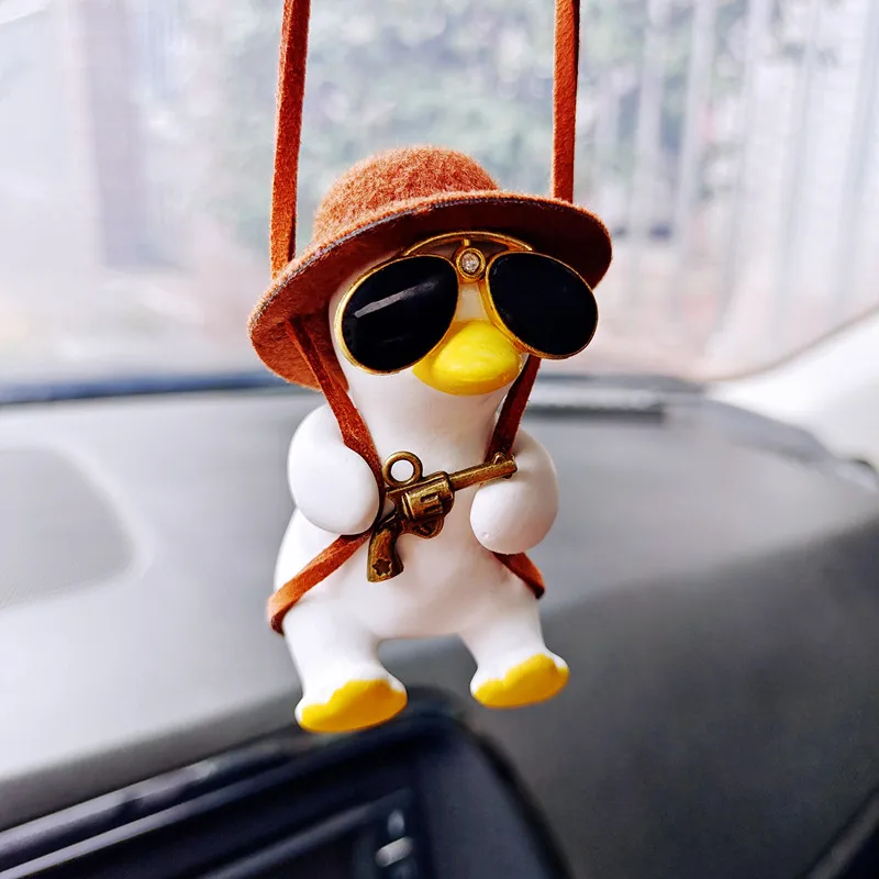 

Anime Car Accessories Pistol Cowboy Duck Cute Swing Duck Car Pendant Rearview Mirror Decoration Birthday Present Auto Ornament
