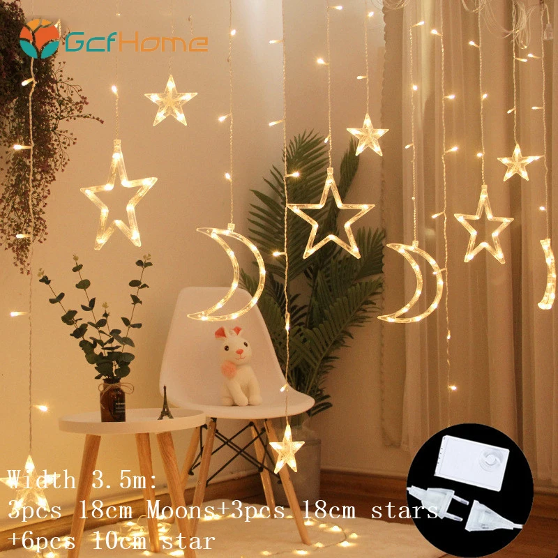 

LED Star Moon Lamp Fairy Curtain String Lights Garland Christmas Lights Decor for Room Home Wedding Party Window Decor