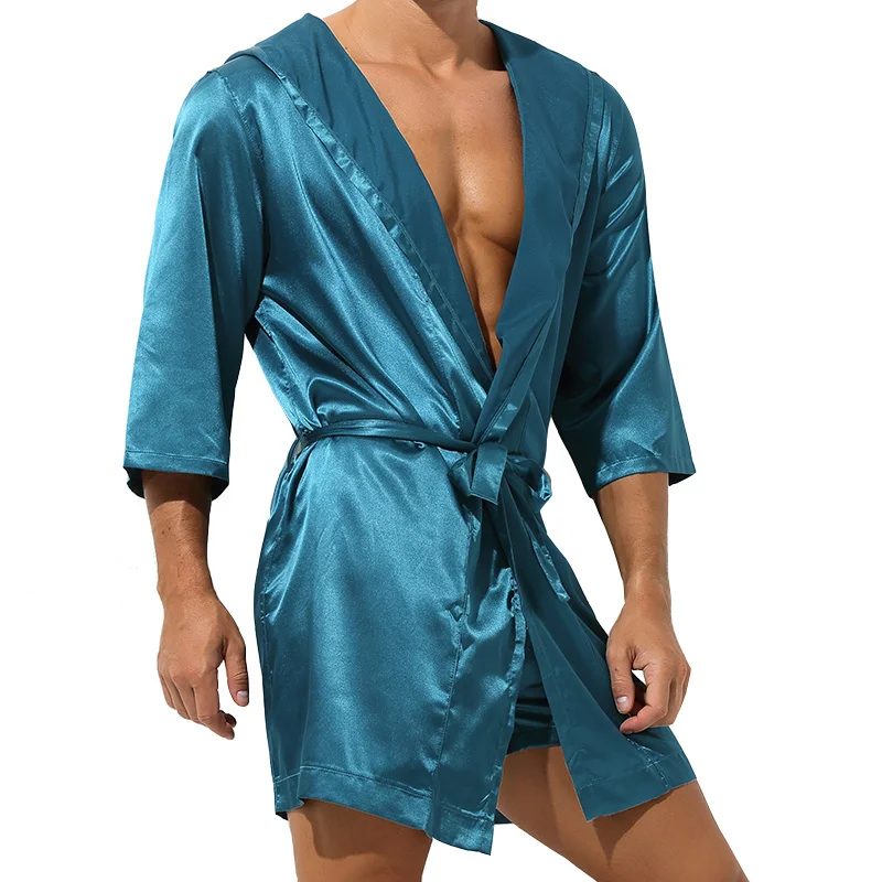 

Men's Sleepwear Robe Nit Clotes Silk Kimono Batrobe Men ded Szlafrok Pajamas Peinoir Sleeve Ropa Sexy ombre Man's own