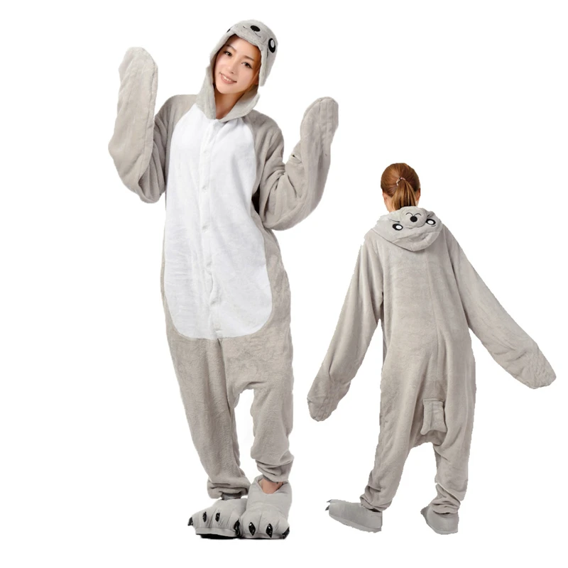 Onesie for Adults Women Cartoon Duck Lion Deer Seal Flannel Animal Pajamas Kigurumi Homewear Halloween Cosplay Party Costumes