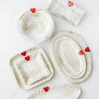 japanese retro love creative ceramic plate texture coarse ceramic handmade dinner plate fish plate household tableware