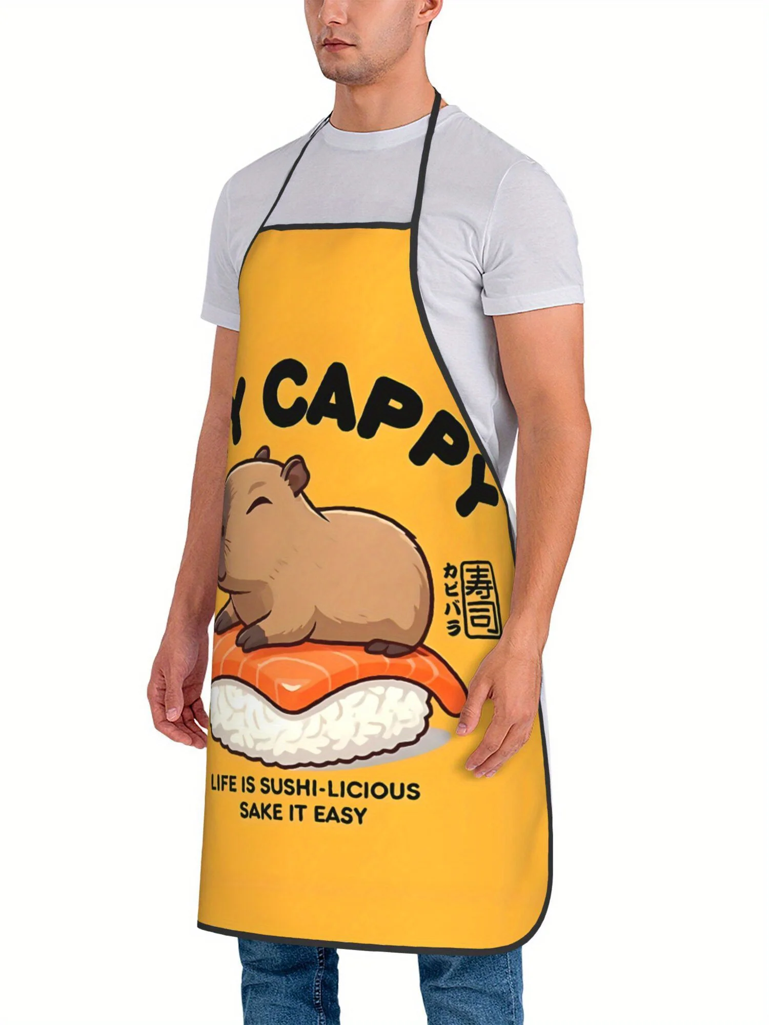 Фото Cappy Life Is Sushi Licious Capybara Регулируемый кухонный фартук в стиле ретро Унисекс Кухонный фартук с милым принтом Capybara Sushi №5