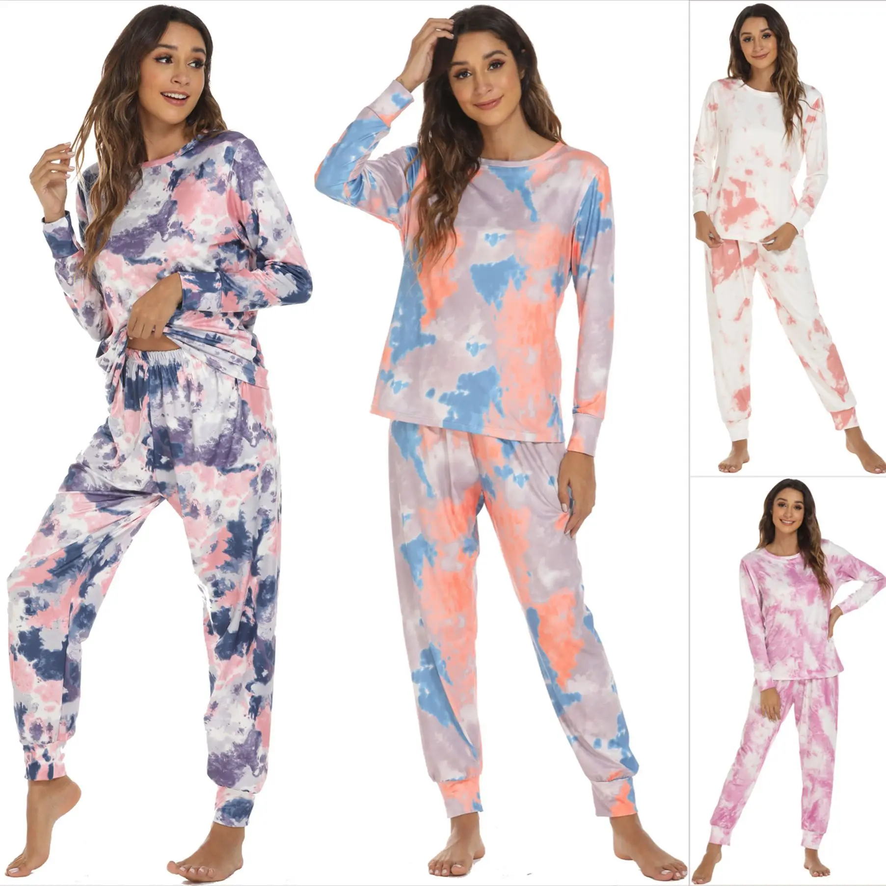 Womens Pajamas Sets Tie Dye Pyjamas Famale Pijamas Loungewear 2 Piece PJ Set Sweatsuits Sleepwear Nightwear Homewear