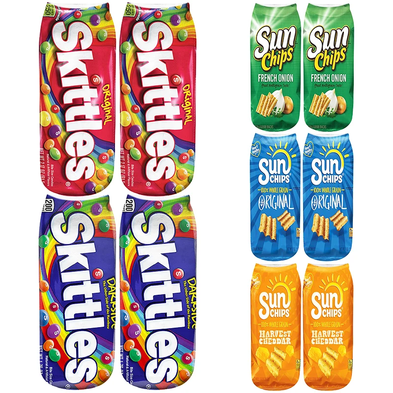 

3D Printing Socks Summer Fashion Cute Art Creative Food Chips Ankle Socks Harajuku Funny Happy Sock