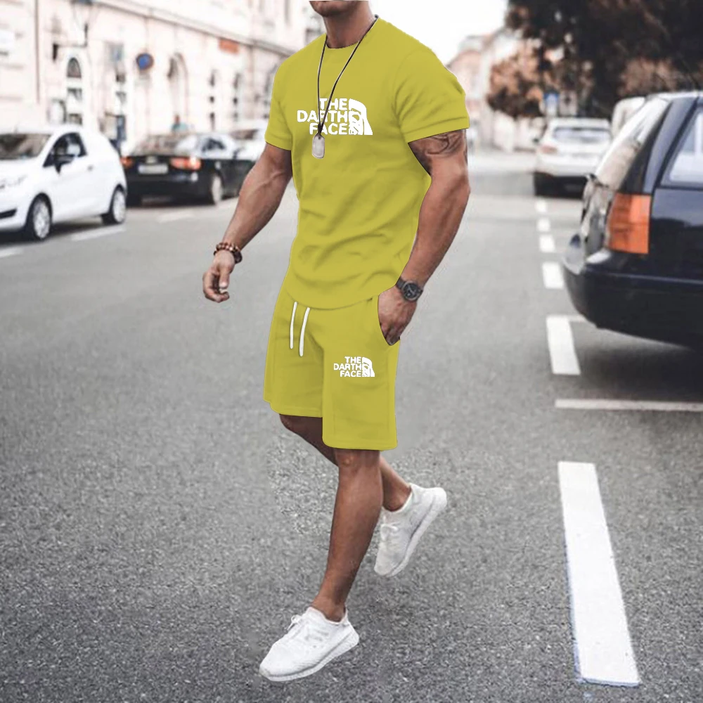 Men's Summer Round Neck Short-sleeved T-shirt Shorts Casual Suit Men's Trendy Fashion Sports High-quality Two-piece Suit