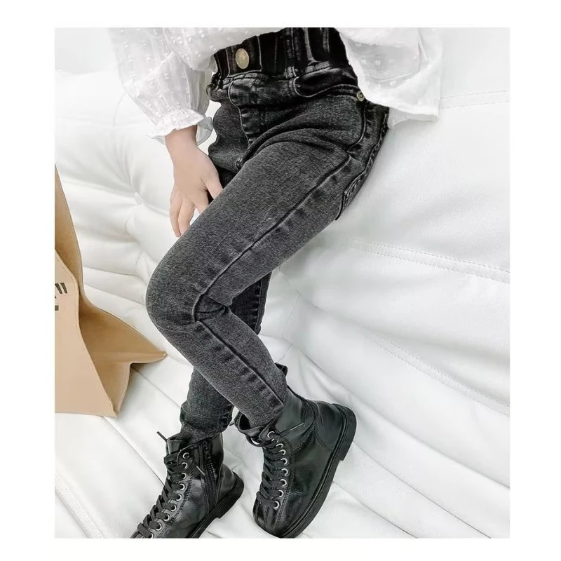 

Baby Girls Jeans Solid Trousers Denim Pants 2022 New Fashion Spring Autumn Clothes