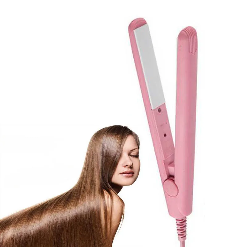 

Mini Portable style Electronic Ceramic straight Hair Straightener Curler Iron Pink straighteners 200-250V curler Straightening