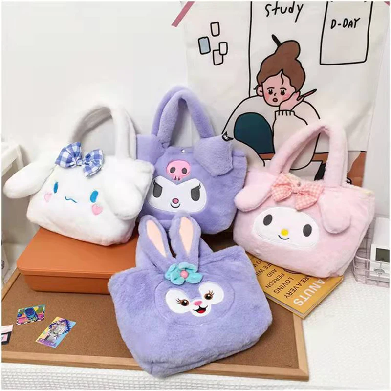 

2022 NEW My melody Kuromi Cinnamoroll Japanese style hand-held plush toy High capacity make up girls shoulder bag gift