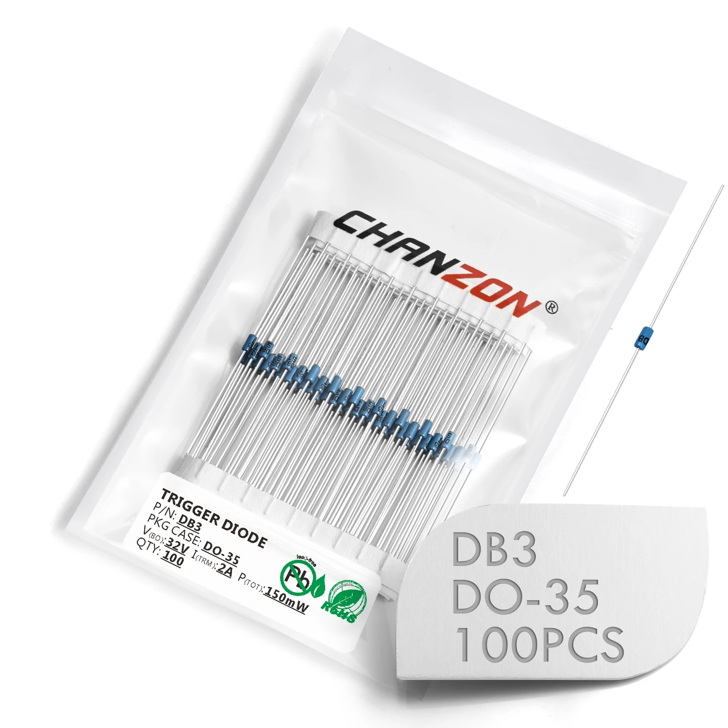 100 шт., 100% оригинальный двунаправленный стабилитрон Diac DB3, диодный двунаправленный триггер DO-35, 2 А, 32 В, 150 МВт, осевые кремниевые диоды