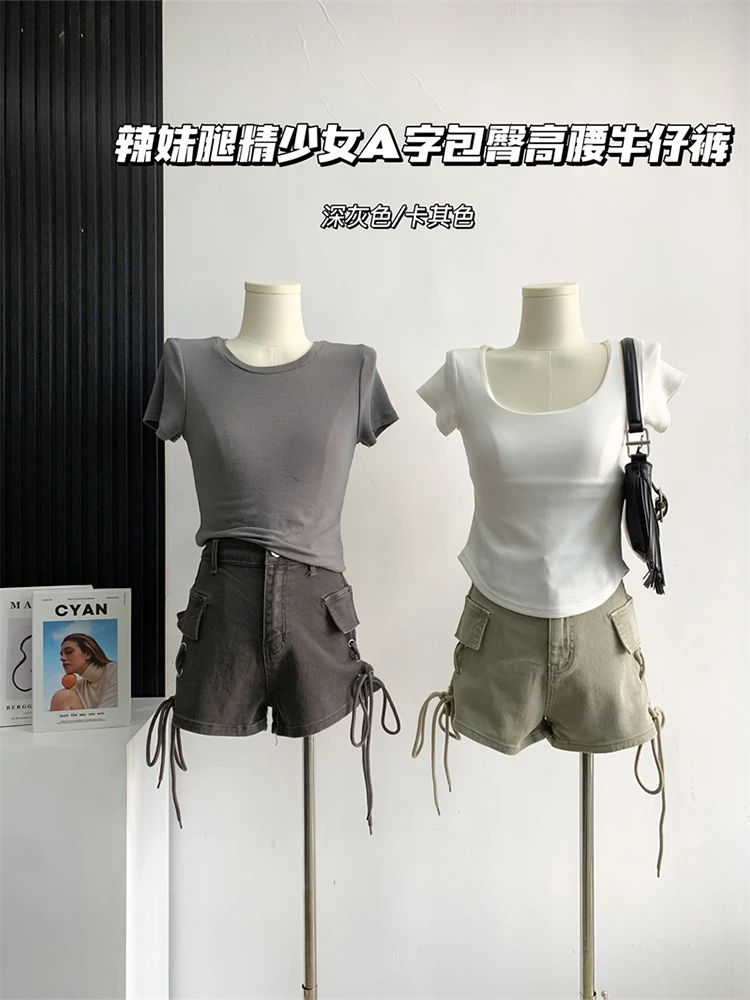 

Retro Lace-up Cotton Denim Shorts Women Summer Elegant Jeans Female Korean Fashion Bow Hight Waist Hot Pants 2023 New Design