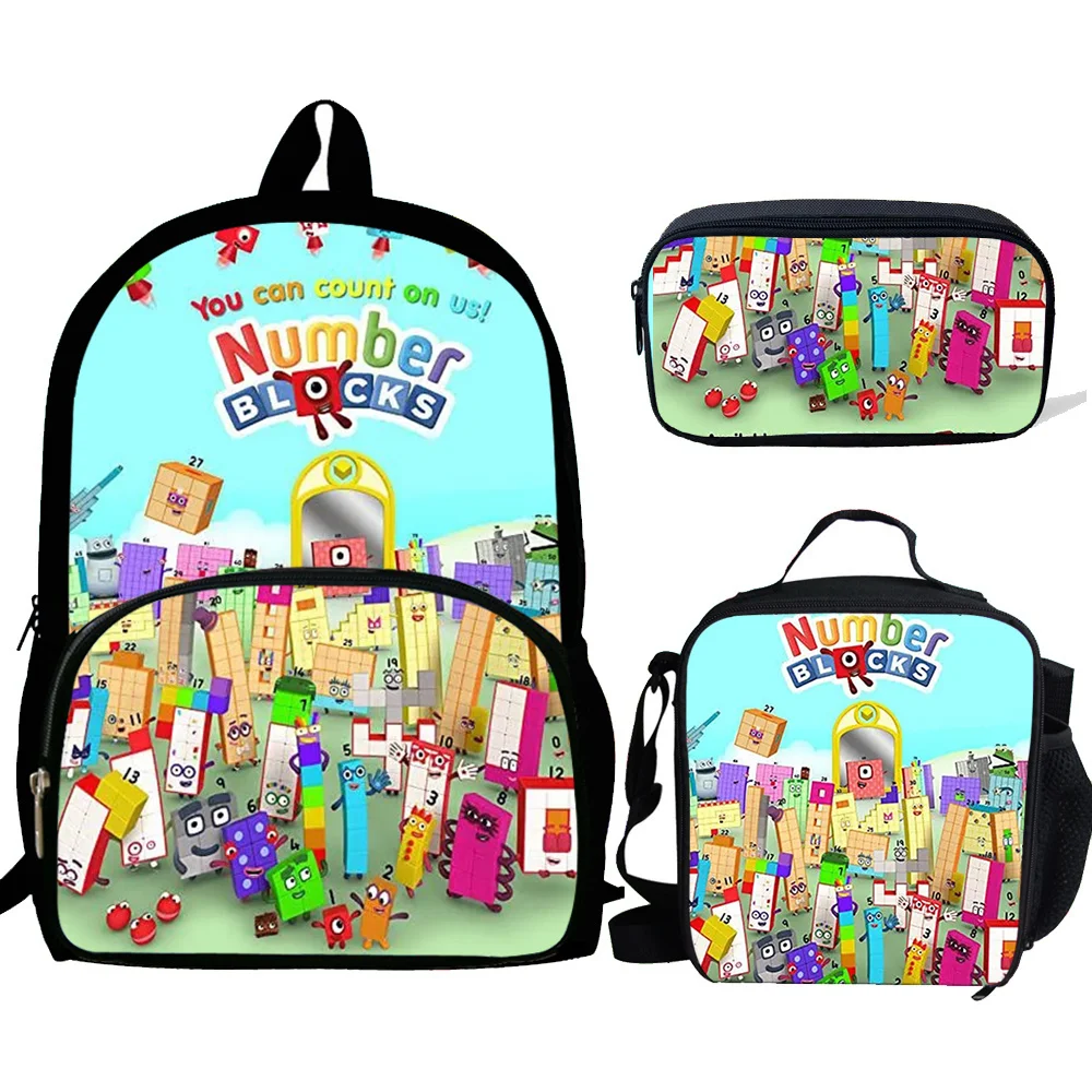 

3pcs Mochila Number Blocks Print Backpack for Boys Girls School Bags Kids Pattern BookBag Kids School Bag Pack
