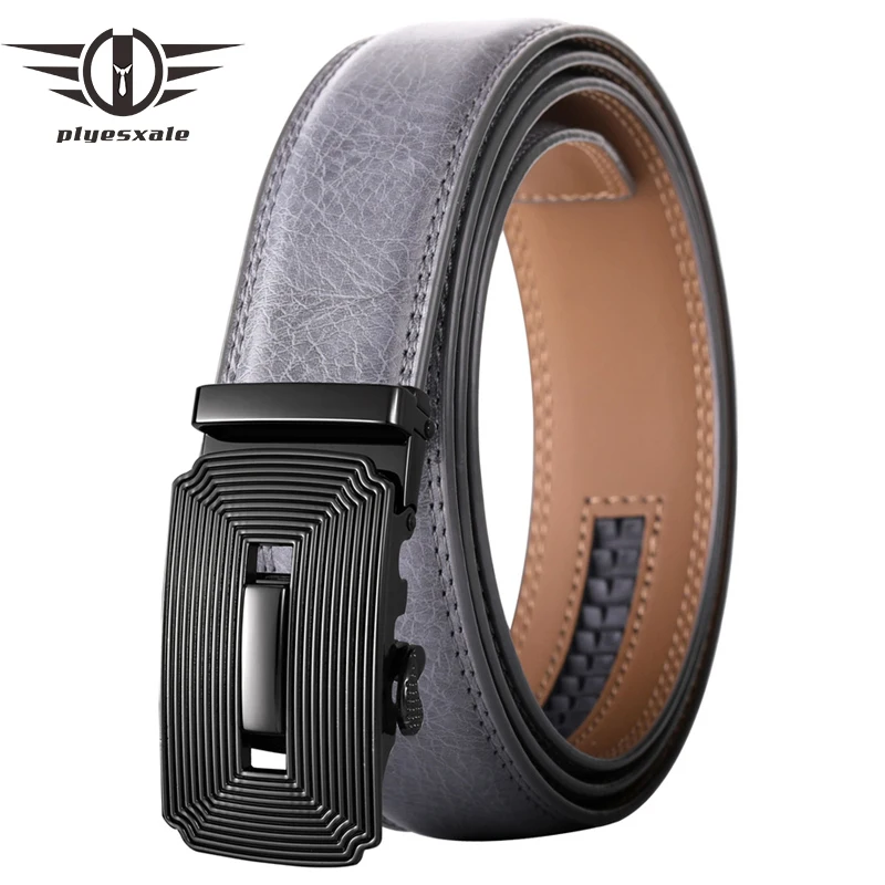 Plyesxale Genuine Leather Belt for Men Metal Automatic Buckle Fashion Luxury Trouser Strap Male Real Cowskin Waist Belts B838