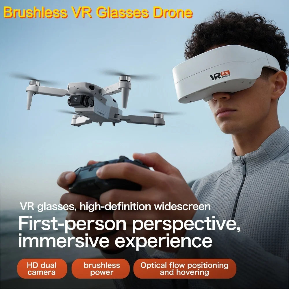 Фото Профессиональный бесщеточный квадрокоптер с VR-очками, Wi-Fi FPV, 2.4G, оптическим позиционированием, HD ESC, двойной камерой, 3D-переворотами и дистанционным управлением №1