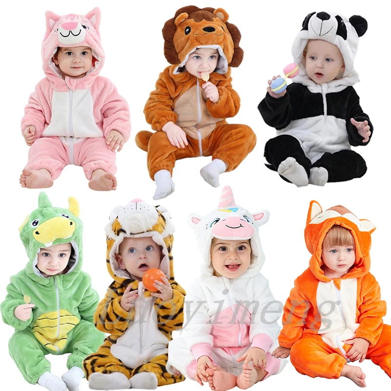 

Baby Rompers Winter Costume Flannel for Girl Boys Toddler Infant Clothes Kids Overall Animals Panda Tiger Lion Unicorn Ropa Bebe