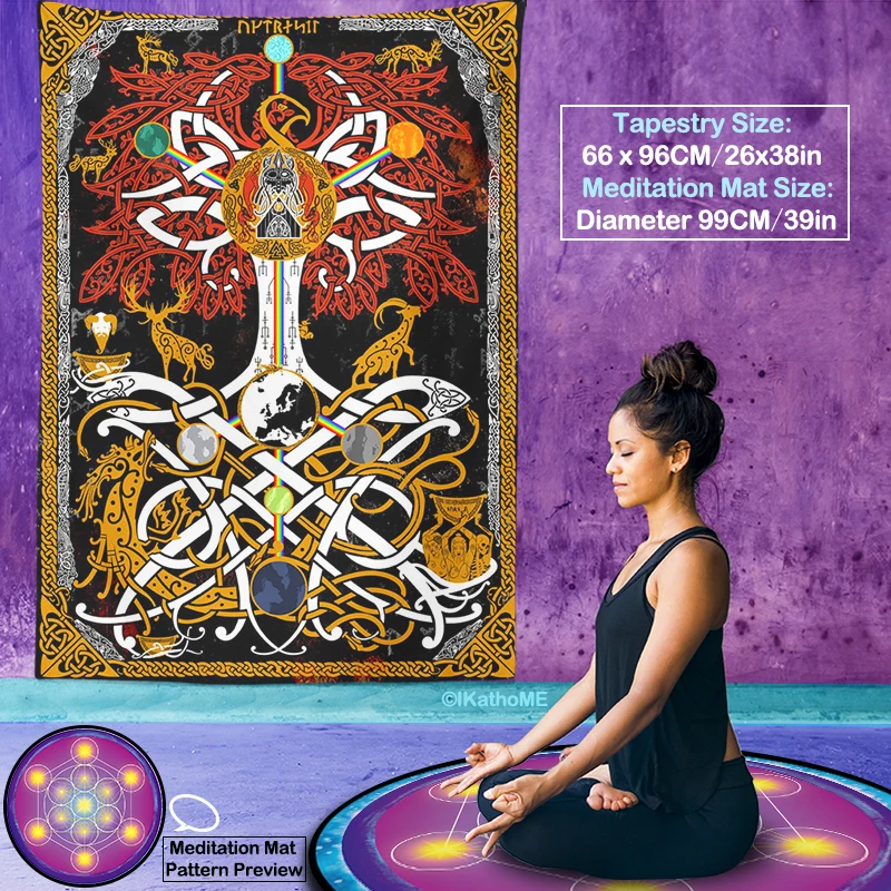 

Vintage Celtic Knot Vertical Tapestry Tree of Life Wall Hanging Metatron Hexagram Pendulum Spiritual Healing Yoga Meditation Mat